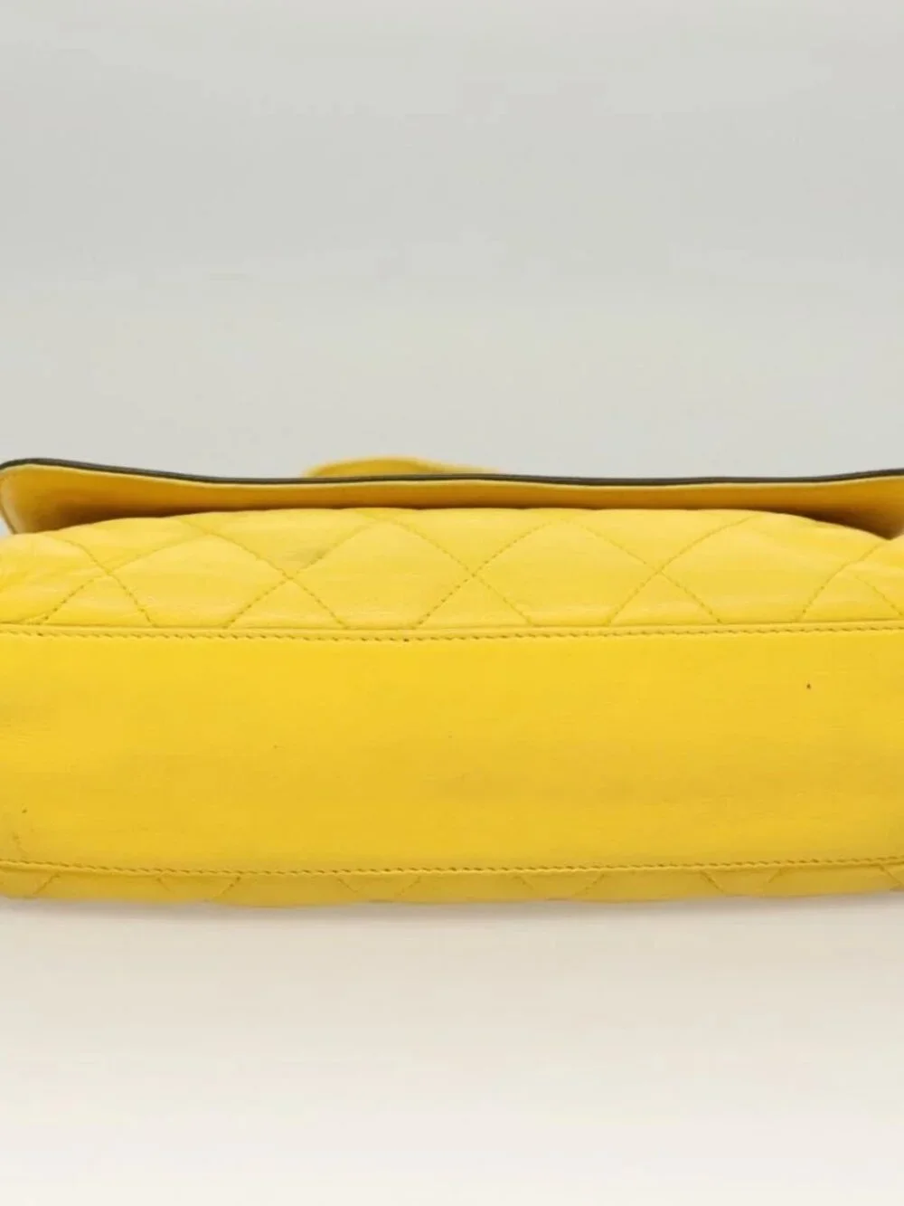 CHANEL Matelasse 2.55 Shoulder Bag Lamb Skin Yellow Silver CC Auth bs25489
